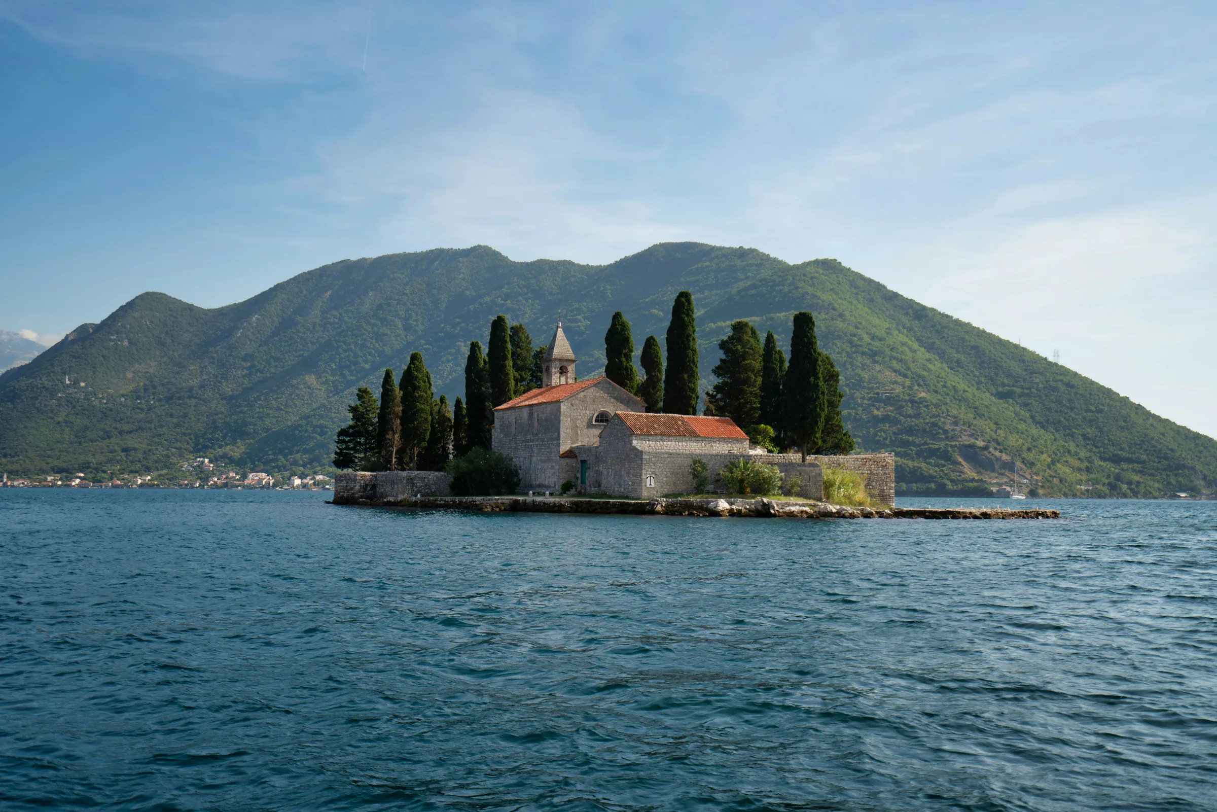 The walled old town and bay of Kotor, Montenegro, seen from the fortress above
